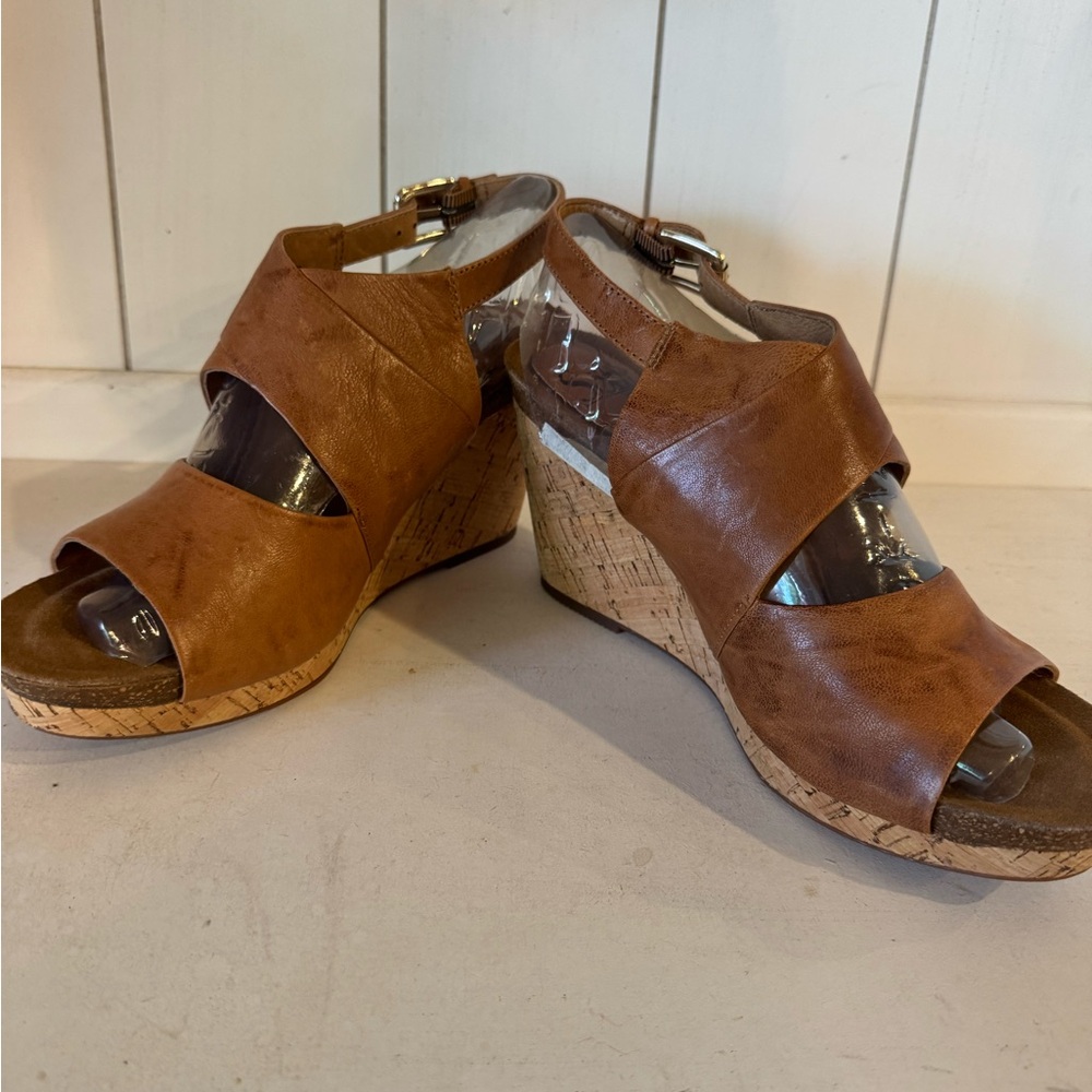 Brown Leather Wedge Sandals